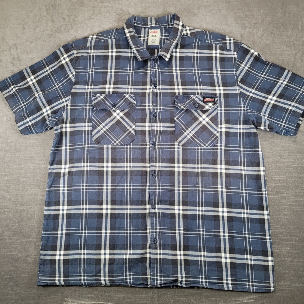 Genuine Dickies‎ Y2K Mens 3XL Blue Plaid Short Sleeve Button Up Work Shirt